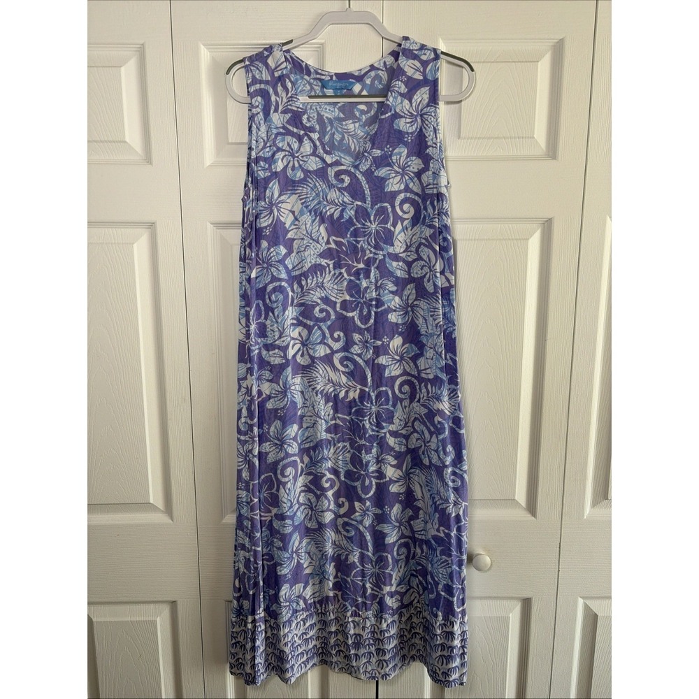 Blue Ginger Floral Sleeveless Midi Dress Womens Size M Purple Tropical Rayon